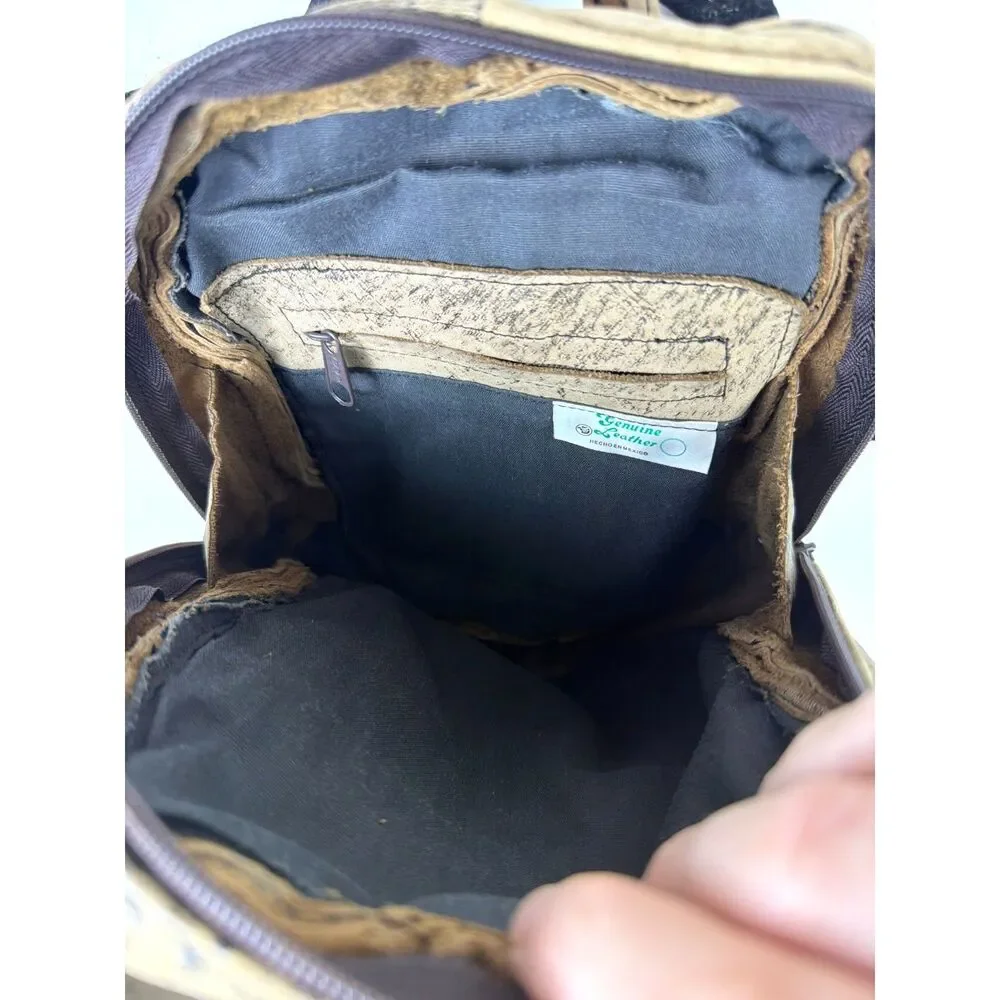 Genuine Leather Distressed Convertible Crossbody Backpack Tan Hecho en Mexico